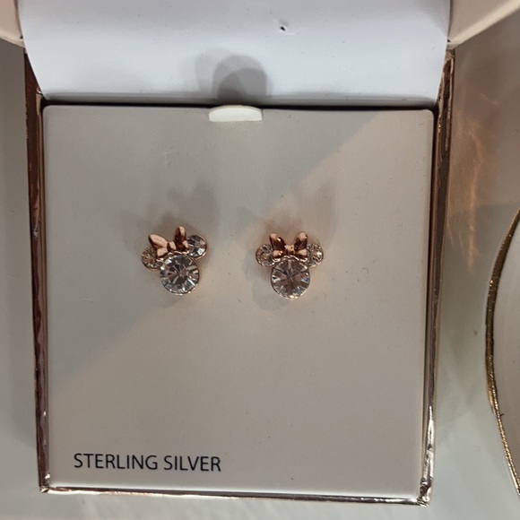 Disney Crystal Sterling Silver Minnie Mouse Matching Necklace & Earrings - Picture 7 of 13